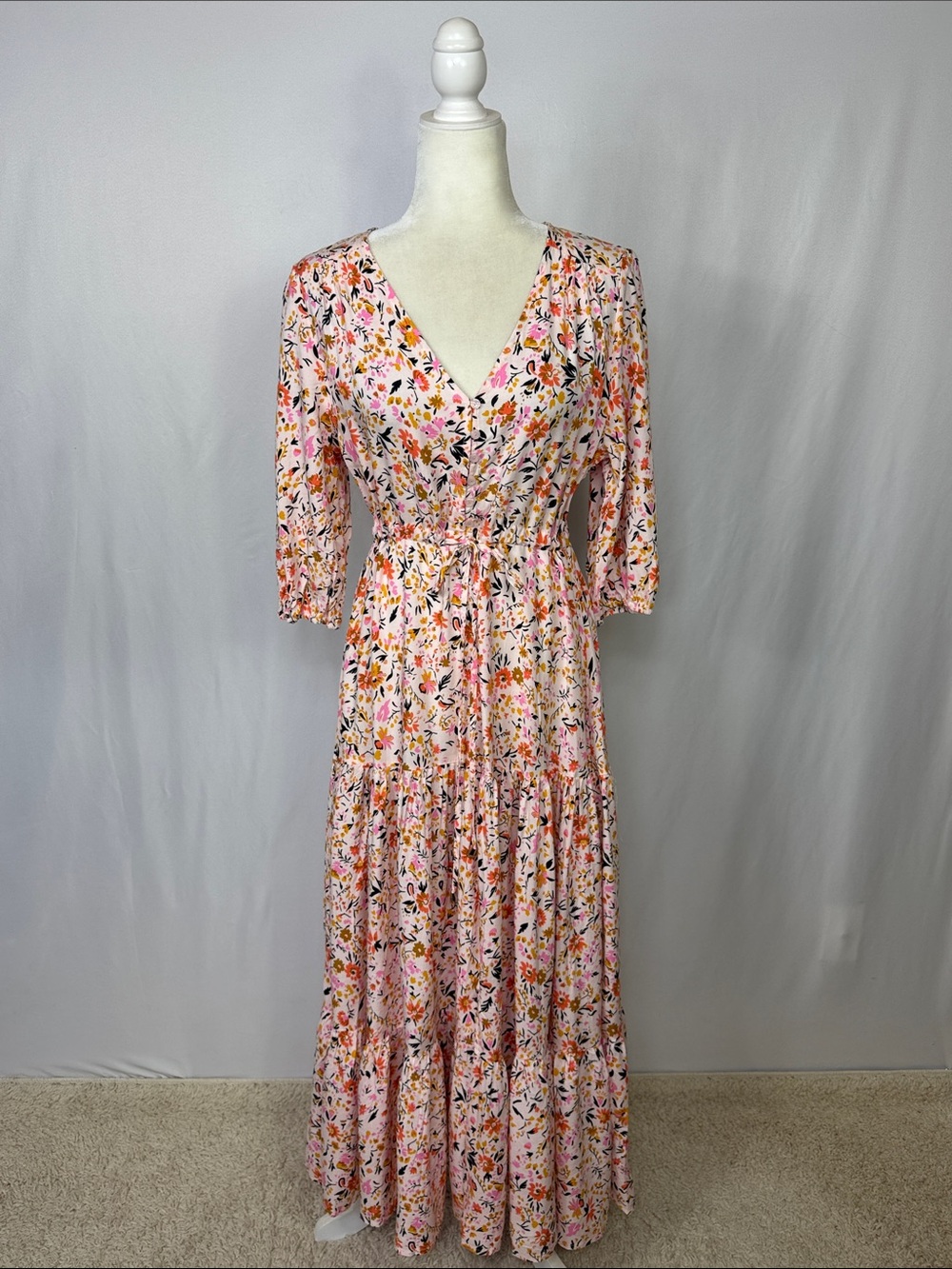 Petal & Pup Kelda Maxi Dress Size Small Floral Beige Orange - Picture 7 of 15